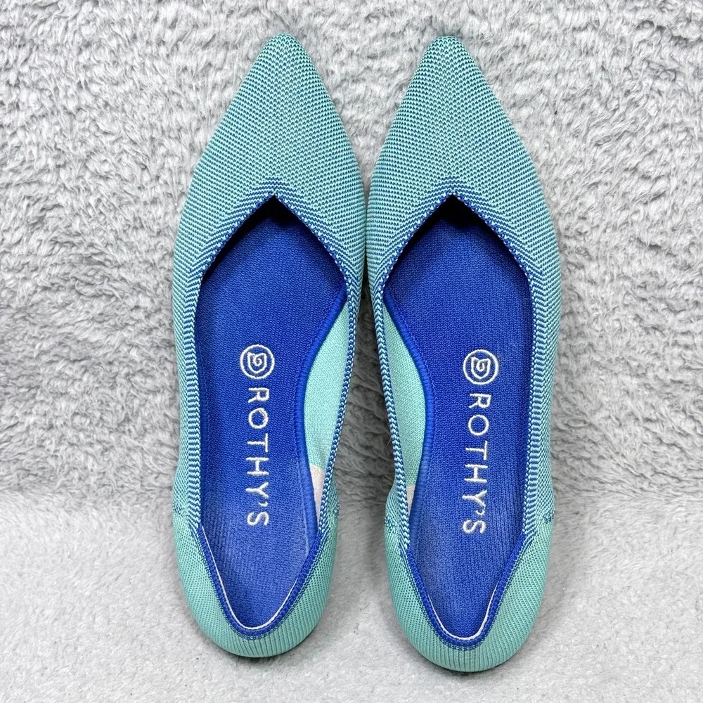 Rothy's The Point Womens Size 8.5‎ Slip On Ballet Flats Shoes Aquamarine Retired